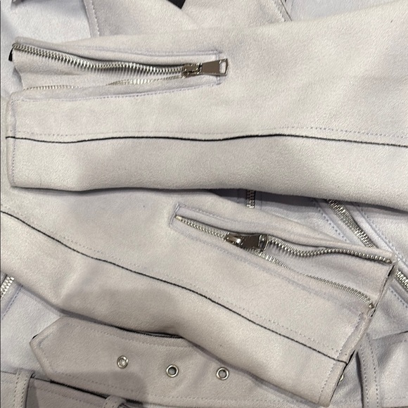 Blue Leather Moto Jacket Asymmetrical Zipper Belted Waist - Picture 3 of 9